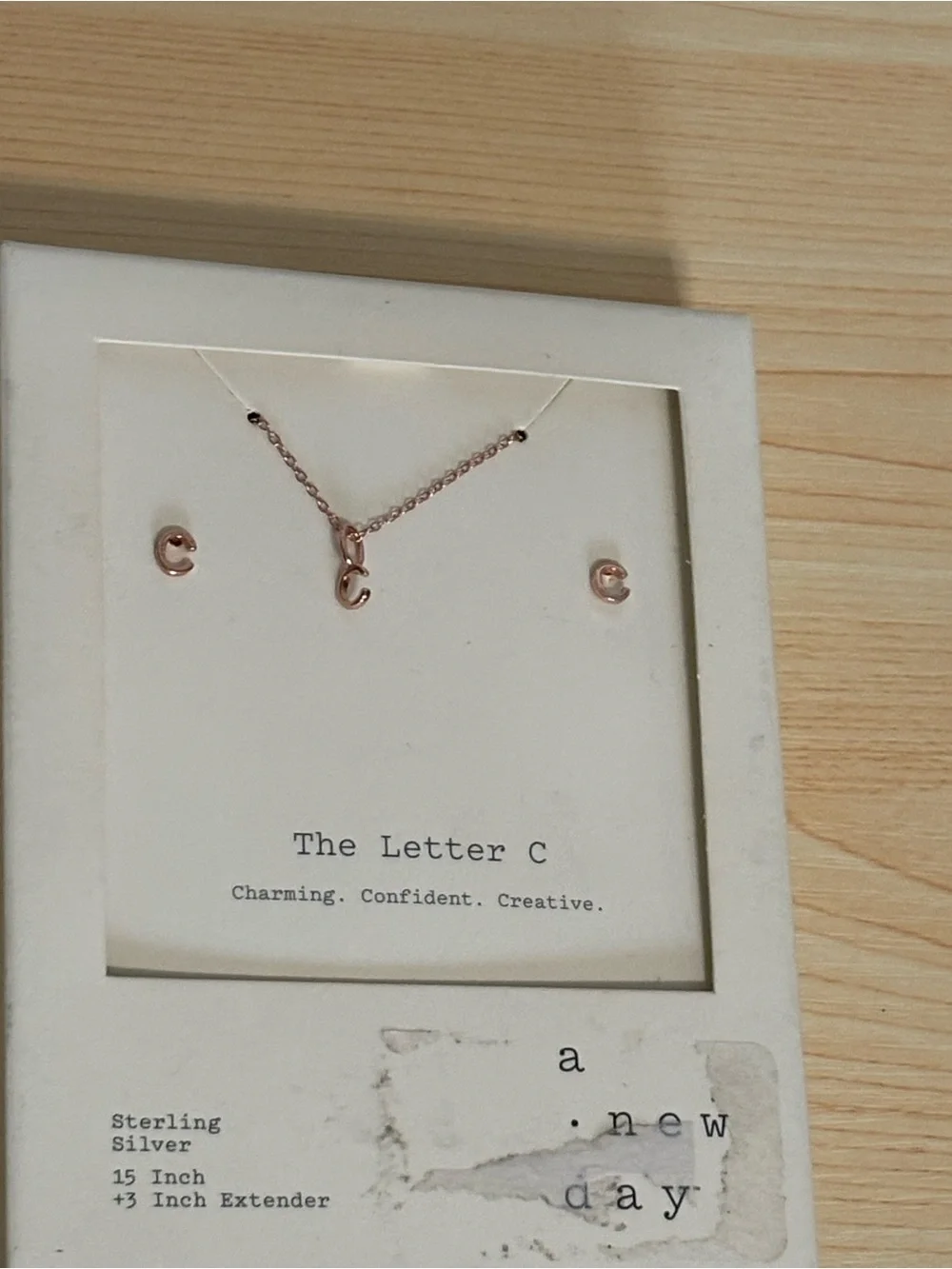 a new day rose gold sterling silver Gold 'C' Initial Necklace with Matching Stud